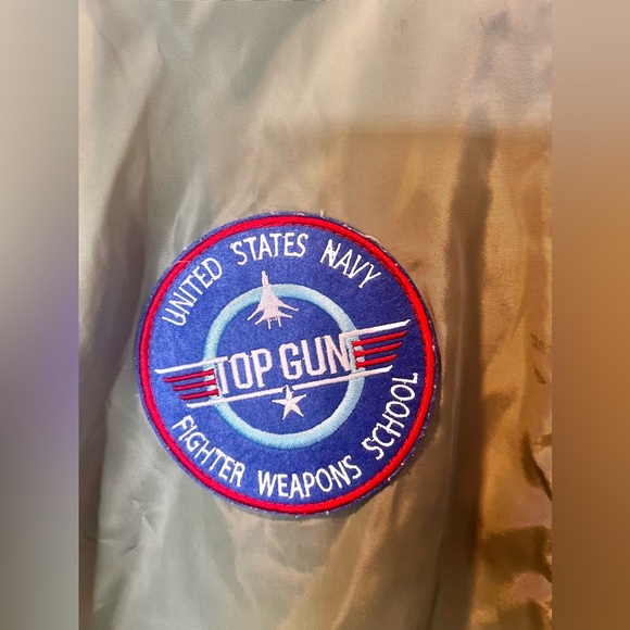 Navy Bomber men’s top gun fighter pilot patch jacket satin green size large - Picture 5 of 8
